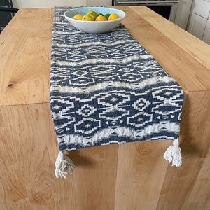 Nicole Miller blue boho western table runner with tassels
